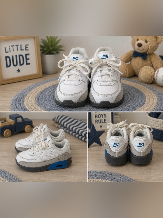 Nike Other - Little Kid’s Nike Air Max 90 LTR White/Grey/Blue Fog Sneakers Size 6C
